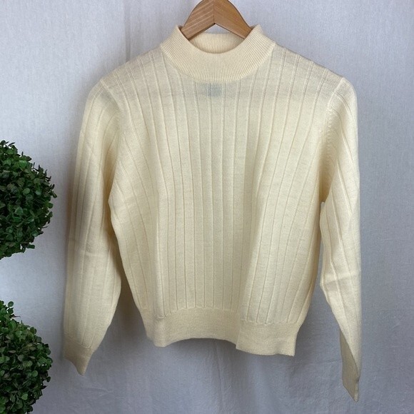 Charter Club 100% Wool Ribbed Ivory Long Sleeve Mock Turtleneck Sweater MP M - Picture 2 of 7
